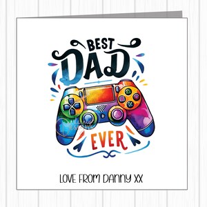 Tarjeta de cumpleaños personalizada para papá - Mando de juego - El mejor papá del mundo - Con el nombre del niño en la parte inferior.