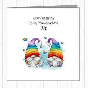 LGBTQ+ Gay Pride-verjaardagskaart - Rainbow Gnome Couple - Echtgenoot verloofde