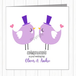 Carte de mariage homosexuel LGBTQ+ Gay Pride - Deux amoureux heureux - Hauts de forme