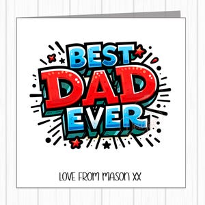 Tarjeta personalizada de cumpleaños o día del padre para papá: el mejor papá del mundo. Con el nombre del niño en la parte inferior.
