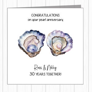 Carte personnalisée 30e anniversaire de mariage - Perle - Paire de perles en coquillages d'huîtres