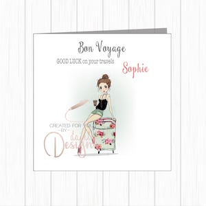 Biglietto di auguri personalizzato "Buon viaggio" per lei - Ragazza meravigliosa in valigia - Figlia, Nipote, Nipote, Figlioccia, Sorella, Amica