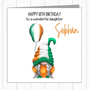 Carte d'anniversaire irlandaise personnalisée pour femme, drapeau de l'Irlande nain tricolore - fille petite-fille, maman, tante, grand-mère, nièce
