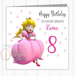 Cartão de aniversário personalizado - Super Mario - Princesa Peach - Filha, Neta, Irmã, Sobrinha, Afilhada etc.