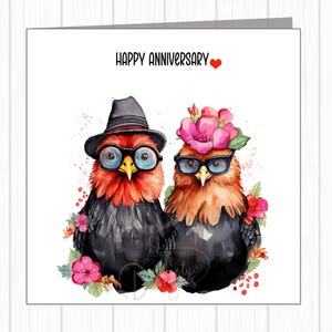Carte d'anniversaire de poulet - Jolie paire de poulets noirs et bruns géniaux qui ont l'air cool dans des lunettes de soleil
