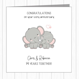 Biglietto personalizzato per il 14° anniversario di matrimonio - Avorio - Loved Up Pair Of Elephants