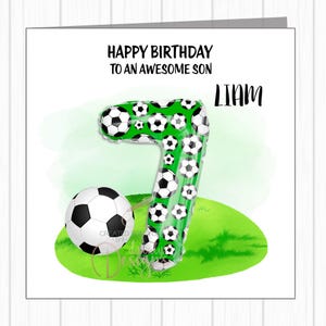 Carte d'anniversaire personnalisée - ballon numéro de football avec ballon - fils, petit-fils, filleul, neveu, frère