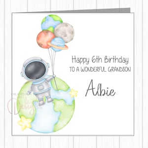 Biglietto di compleanno personalizzato - Carino bambino astronauta nello spazio - Figlio, nipote, figlioccio, nipote, fratello