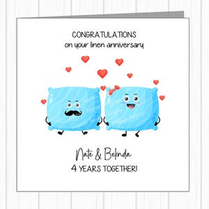 Tarjeta personalizada para el cuarto aniversario de bodas - Fundas de almohada de lino - ¡Un par de fundas de almohada adoradas!