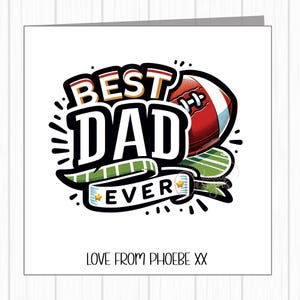 Tarjeta de cumpleaños personalizada para papá - Temática de rugby - El mejor papá del mundo - Con el nombre del niño en la parte inferior.