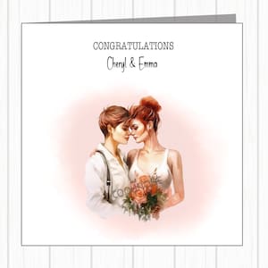 Cartão de casamento LGBTQ+ do Orgulho Gay Lésbico do Mesmo Sexo - Duas Noivas - Abraço Terno