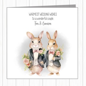 Carte de mariage homosexuel LGBTQ+ Gay Pride - Deux mariés - Couple de lapins