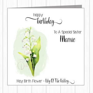 Carte d'anniversaire personnalisée pour elle - pour le mois de naissance de mai - fleur de muguet - fille, petite-fille, maman, tante, filleule