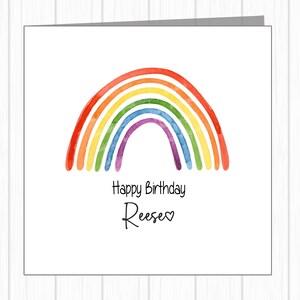 Tarjeta de cumpleaños personalizada del orgullo gay LGBTQ+: arcoíris de acuarela con los colores de la bandera