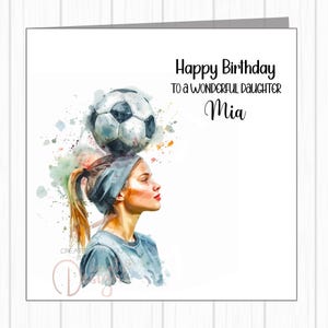 Carte d'anniversaire personnalisée - footballeuse - aquarelle footballeuse - fille, petite-fille, nièce, filleule, soeur, amie