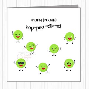 Grappige verjaardagskaart - Veel Hap-Pea-retouren - Veel blije erwten Dansen Feesten Er cool uitzien!