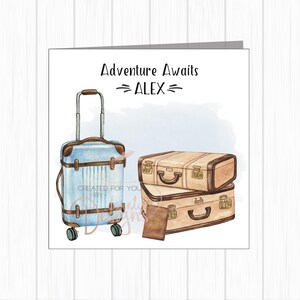 Cartão de Boa Viagem personalizado para ele - Malas em aquarela - Filho, neto, sobrinho, afilhado, irmão, amigo