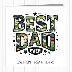 Tarjeta de cumpleaños personalizada para papá - Camuflaje - Camuflaje: el mejor papá del mundo - Con el nombre del niño en la parte inferior.