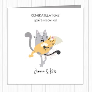 Cartão personalizado para o dia do casamento - Casal de gatos divertidos carregando a noiva - Você está miando - Parabéns
