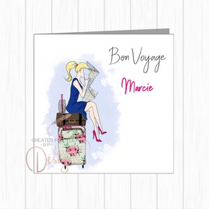 Biglietto di auguri personalizzato "Buon viaggio" per lei - Ragazza glamour con mappa - Figlia, Nipote, Nipote, Figlioccia, Sorella, Amica