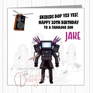 Biglietto di auguri di compleanno personalizzato - Skibidi Toilet Speakerman Helicopter Speaker - Per lui, per lei - figlio, nipote, figlioccio, nipote, figlia