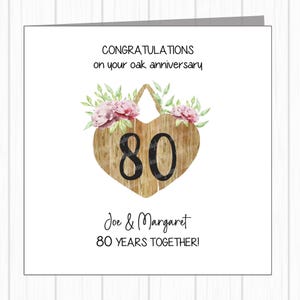 Biglietto personalizzato per l'80° anniversario di matrimonio - Quercia - Targa in quercia floreale