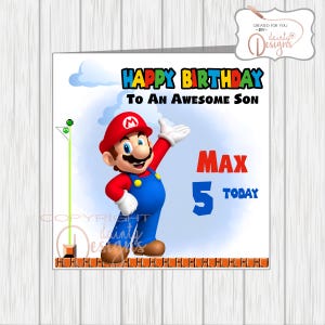Carte d'anniversaire personnalisée - Super Mario - pour lui, pour elle, tout âge - fils, petit-fils, filleul, neveu, frère, fille, petite-fille