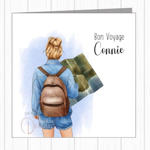 Personalisierte Bon Voyage Karte für Sie - Rucksack Mädchen mit Karte - Tochter, Enkelin, Nichte, Patentochter, Schwester, Freundin