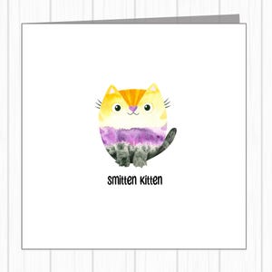 LGBTQ+ niet-binaire wenskaart - Smitten Kitten In Flag Colors - Ondersteunende kaart voor vriend