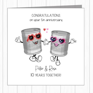 Tarjeta personalizada para el décimo aniversario de bodas - Hojalata - ¡Enamorados de las latas!
