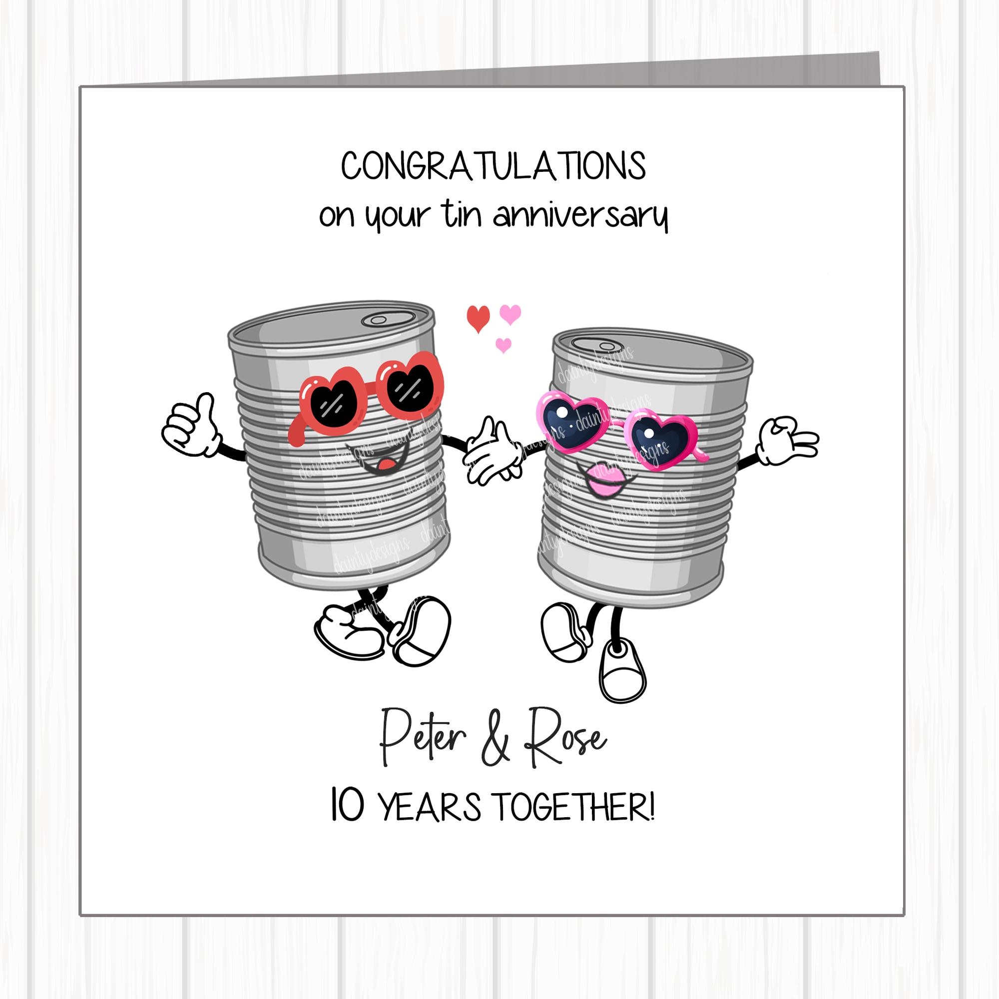 Personalised 10th Wedding Anniversary Card - Tin - in Love Tin Cans ...