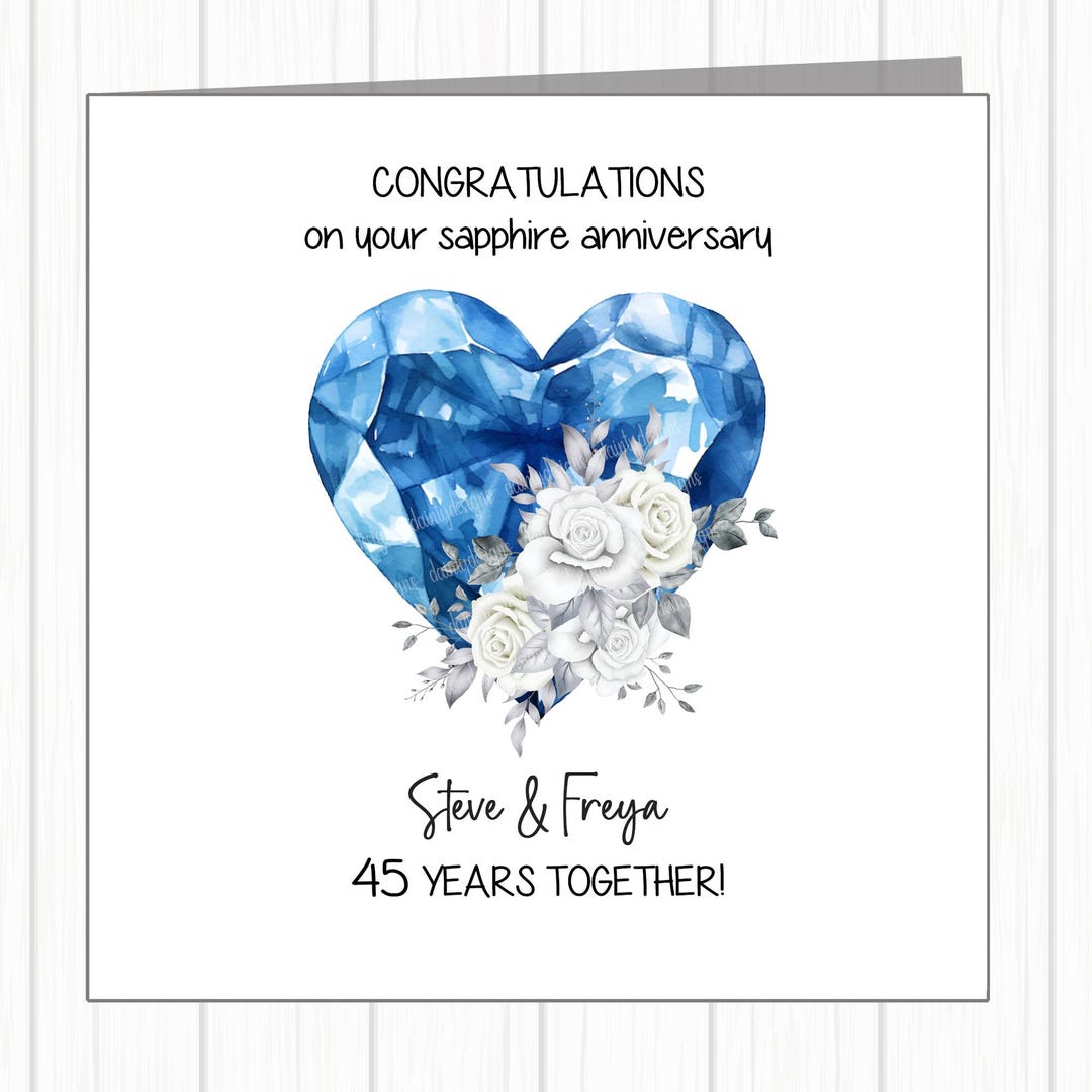 Personalised 45th Wedding Anniversary Card - Sapphire - Gem Heart With ...