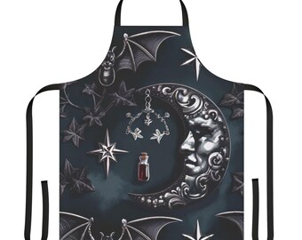 Witchy Goth schort, donkere Academia schort, zwarte schort, gotische keuken, gotisch cadeau voor haar, dames keukenschort, donkere esthetische gotische schort.