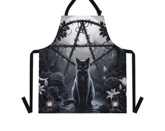 Witchy Goth schort, donkere Academia schort, zwarte schort, gotische keuken, gotisch cadeau voor haar, dames keukenschort, donkere esthetische gotische schort.