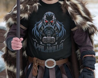 Camiseta vikinga para hombre, martillo de Thor, Valhalla, camiseta unisex, camiseta de mitología nórdica, ropa pagana, camiseta escandinava, camiseta de guerrero, camiseta vikinga