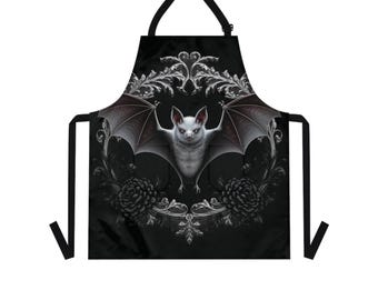 Witchy Goth schort, donkere Academia schort, zwarte schort, gotische keuken, gotisch cadeau voor haar, dames keukenschort, donkere esthetische gotische schort.