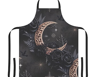 Witchy Goth schort, donkere Academia schort, zwarte schort, gotische keuken, gotisch cadeau voor haar, dames keukenschort, donkere esthetische gotische schort.