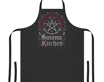 Witchy Goth schort, donkere Academia schort, zwarte schort, gotische keuken, gotisch cadeau voor haar, dames keukenschort, donkere esthetische gotische schort.