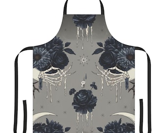 Witchy Goth schort, donkere Academia schort, zwarte schort, gotische keuken, gotisch cadeau voor haar, dames keukenschort, donkere esthetische gotische schort.