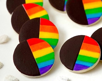 Pride Rainbow Black & White Cookies - Hand-Painted Vegan Marzipan - Individually Wrapped
