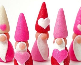 Valentine's Day GNOMES!  Pink, red and GLITTER - Valentine's Day candy - Edible marzipan gift sculptures - A Delicious Treat!