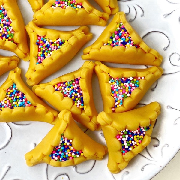 Sprinkle Purim Hamantaschen or Hamantashen!  Delicious, Kosher, Vegan and Gluten-free!  Great for Purim Parties!