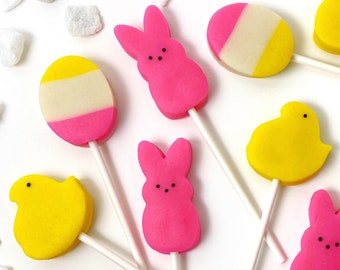 Peeps Style Bunnies and Chicks Lollipops!  Great Candy for Easter Baskets or as Gifts!  Party Favors for an Egg Hunt!