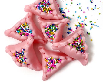 Purim Pink Sprinkle Marzipan Hamantaschen!  Kosher, Vegan, Great for Mishloach Manot, Gift Baskets and Purim Parties!  For Kids & Adults!