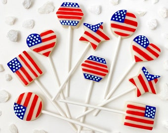 July 4th Flag Marzipan Candy Lollipops - Stars, Stripes and More - Happy Independence Day!