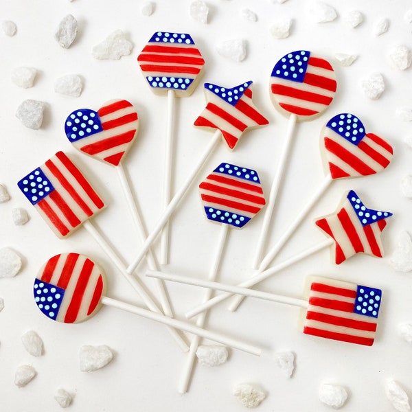 July 4th Flag Marzipan Candy Lollipops - Stars, Stripes and More - Happy Independence Day!