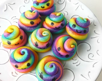 Shimmer Rainbow Unicorn Poop Candy!  Happy, Edible, Delicious, Gorgeous Marzipan Candy with Hand-Painted Kawaii faces!