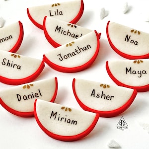 Rosh Hashanah Personalized Apple Slice Place Cards!  Custom Jewish New Year Marzipan! Shana Tova Dinner Hostess Gift! Certified Kosher!