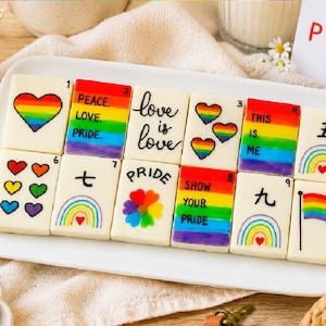 PRIDE eetbare mahjong-marsepeintegels - regenboogsnoep geschenkdoos en feestartikelen voor game-avond