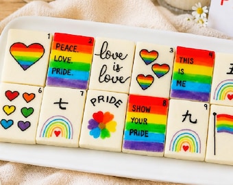 PRIDE Edible Mahjong Marzipan Tiles - Rainbow Candy Gift Box & Party Favors for Game Night